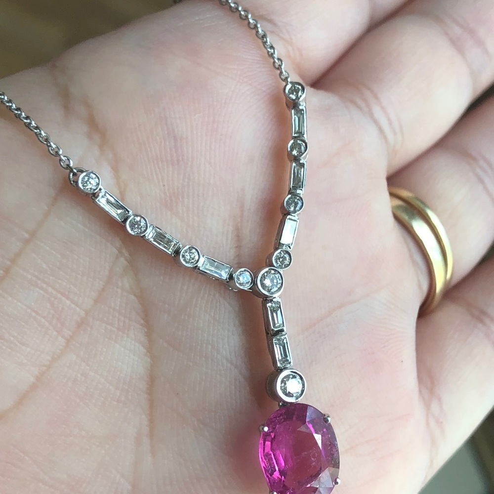14k white gold pink sapphire and diamond ON HOLD